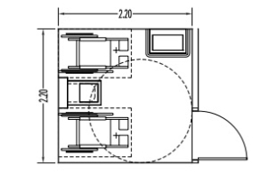 Esquema e dimensões do espaço da instalação sanitária quando a sanita estiver inserida numa cabina